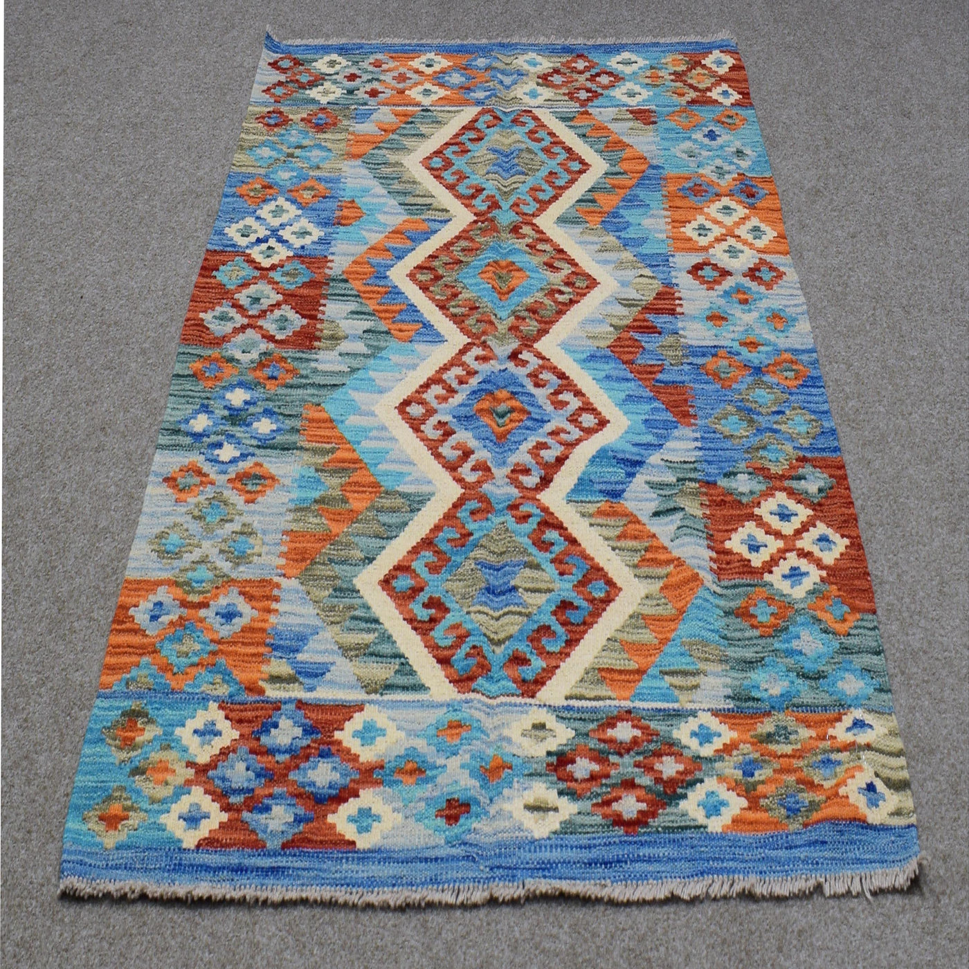 Kilim Afghan Rug – Cobalt Diamond