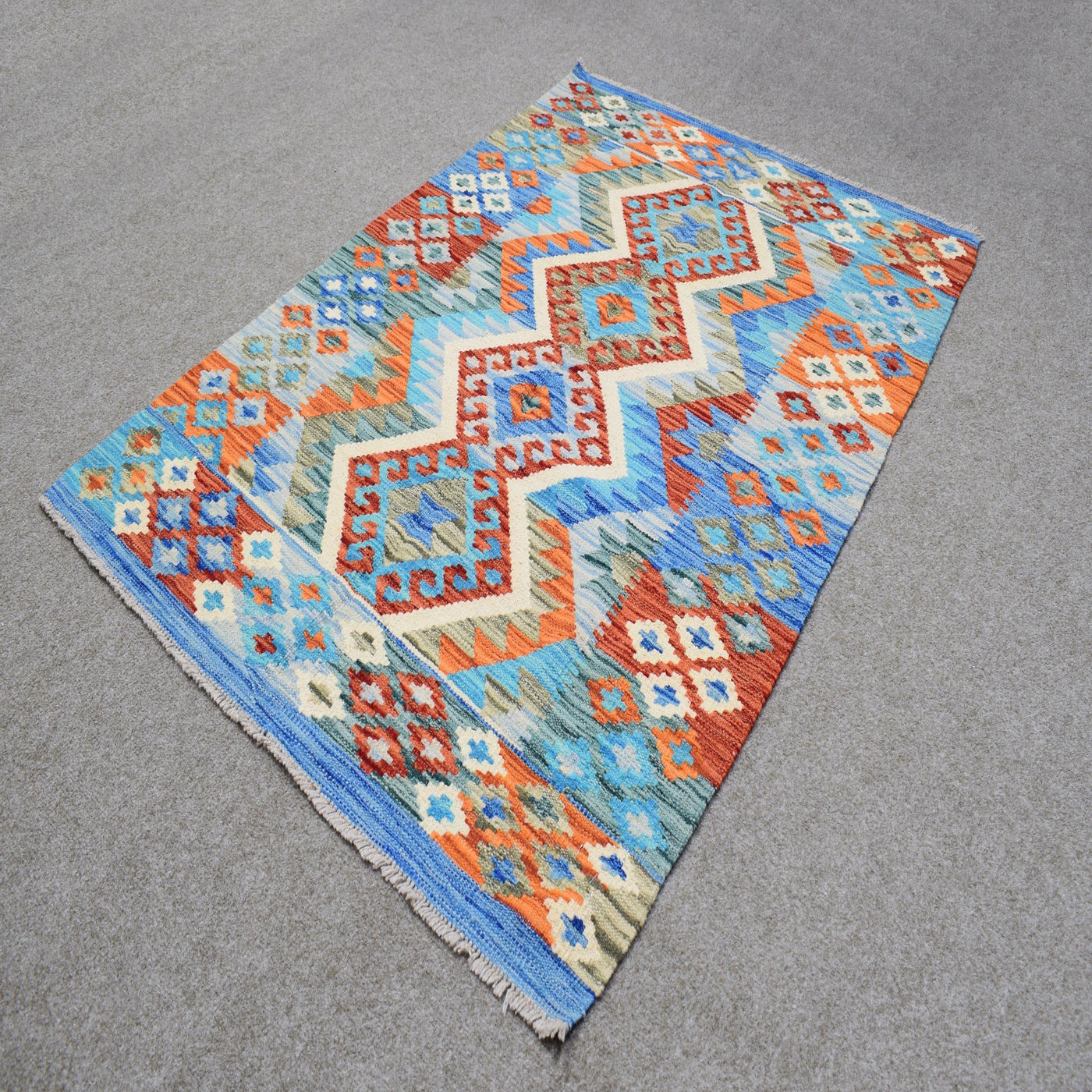 Kilim Afghan Rug – Cobalt Diamond