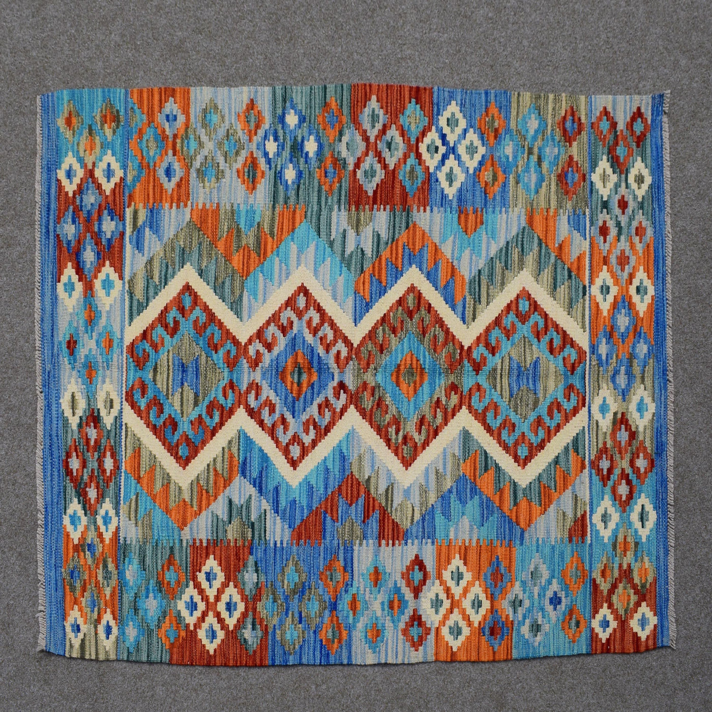 Kilim Afghan Rug – Cobalt Diamond