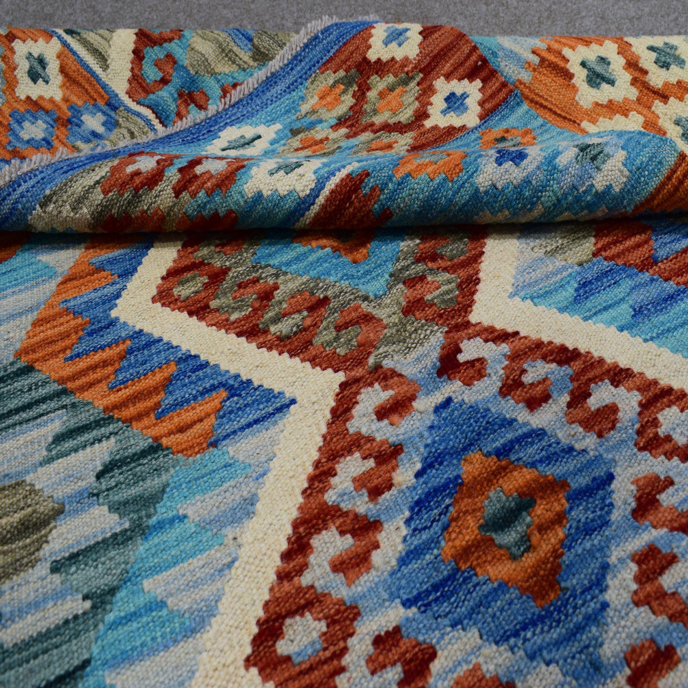 Kilim Afghan Rug – Cobalt Diamond