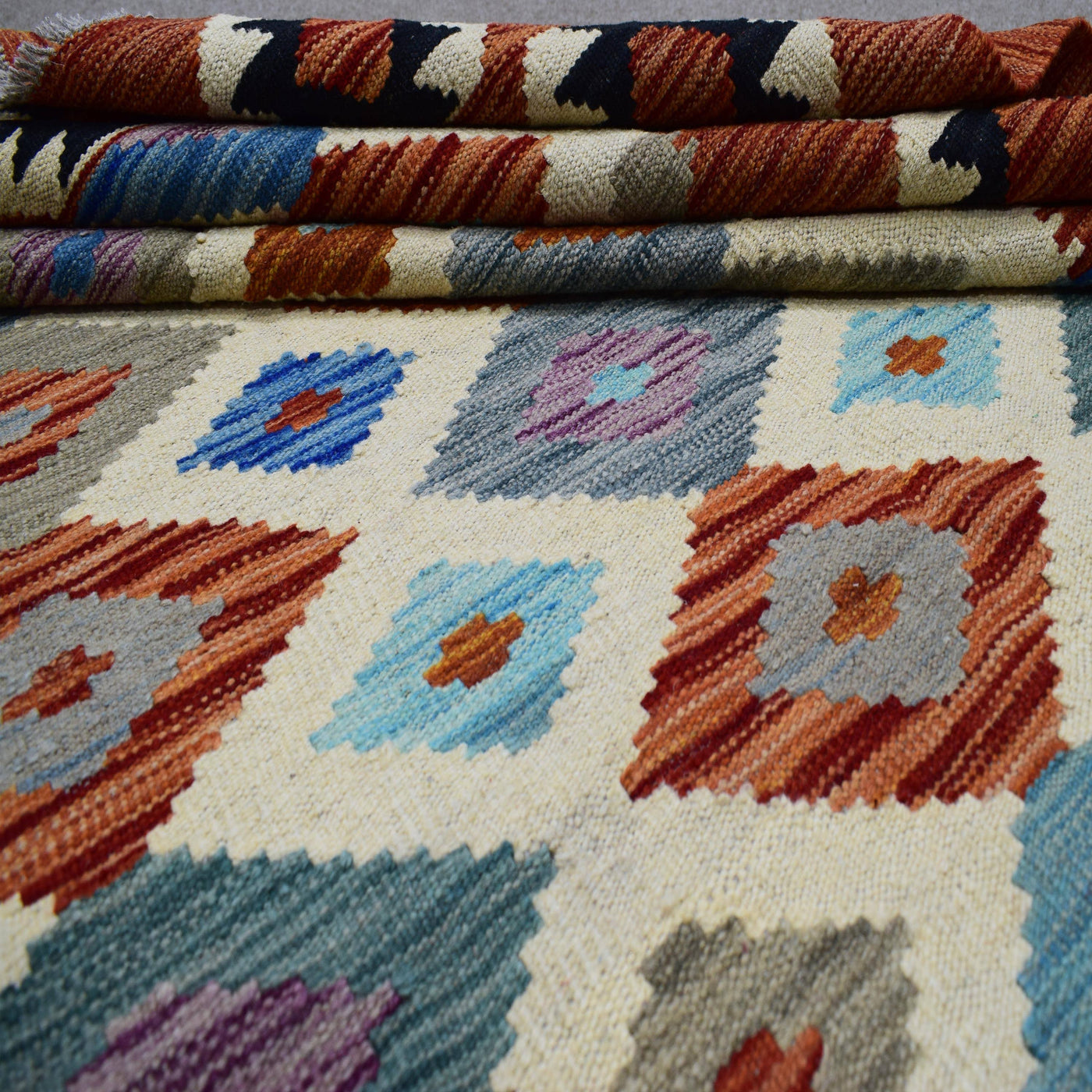 Kilim Afghan Rug – Sand Geometry
