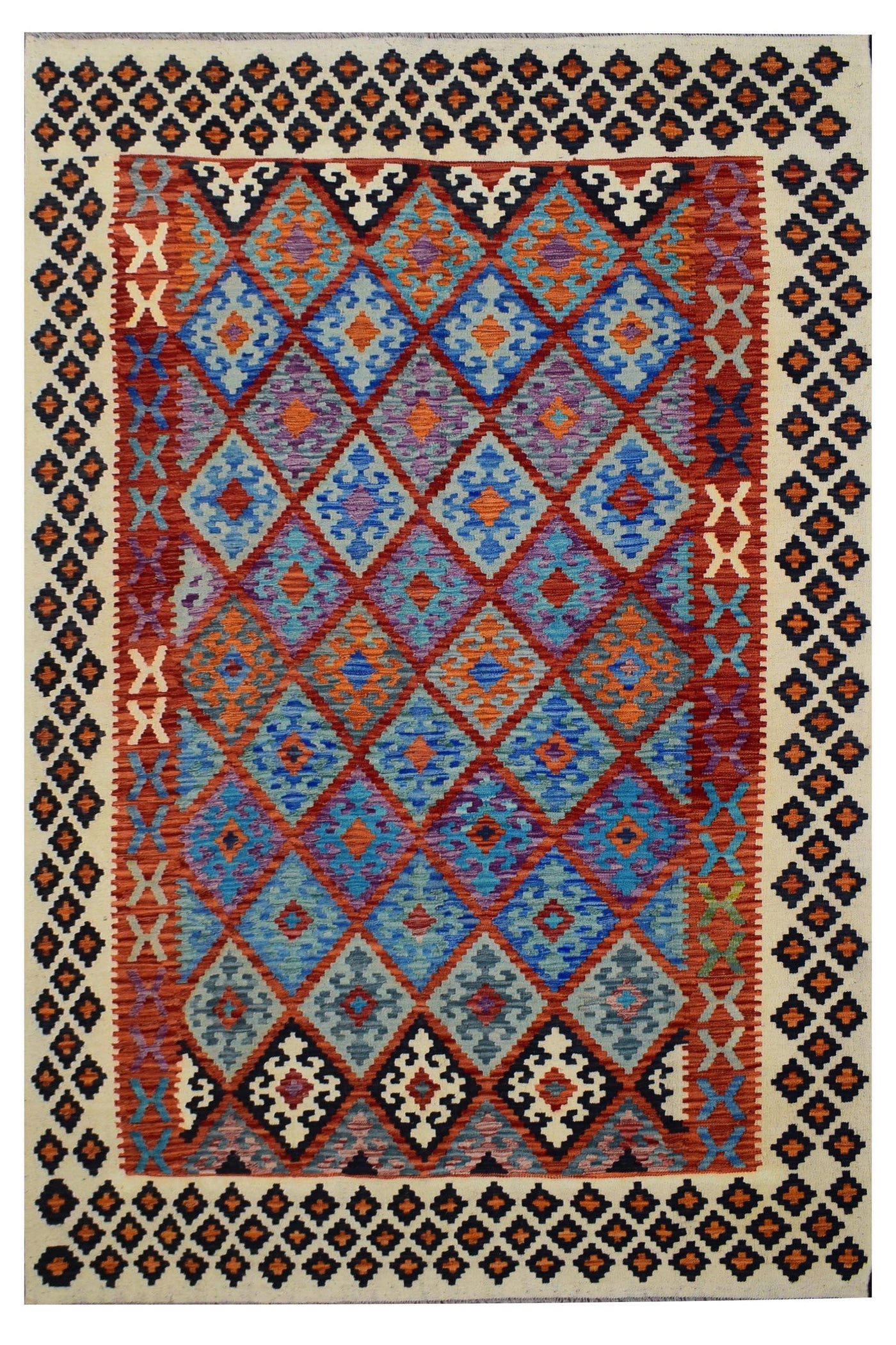 Kilim Afghan Rug – Cobalt Lattice