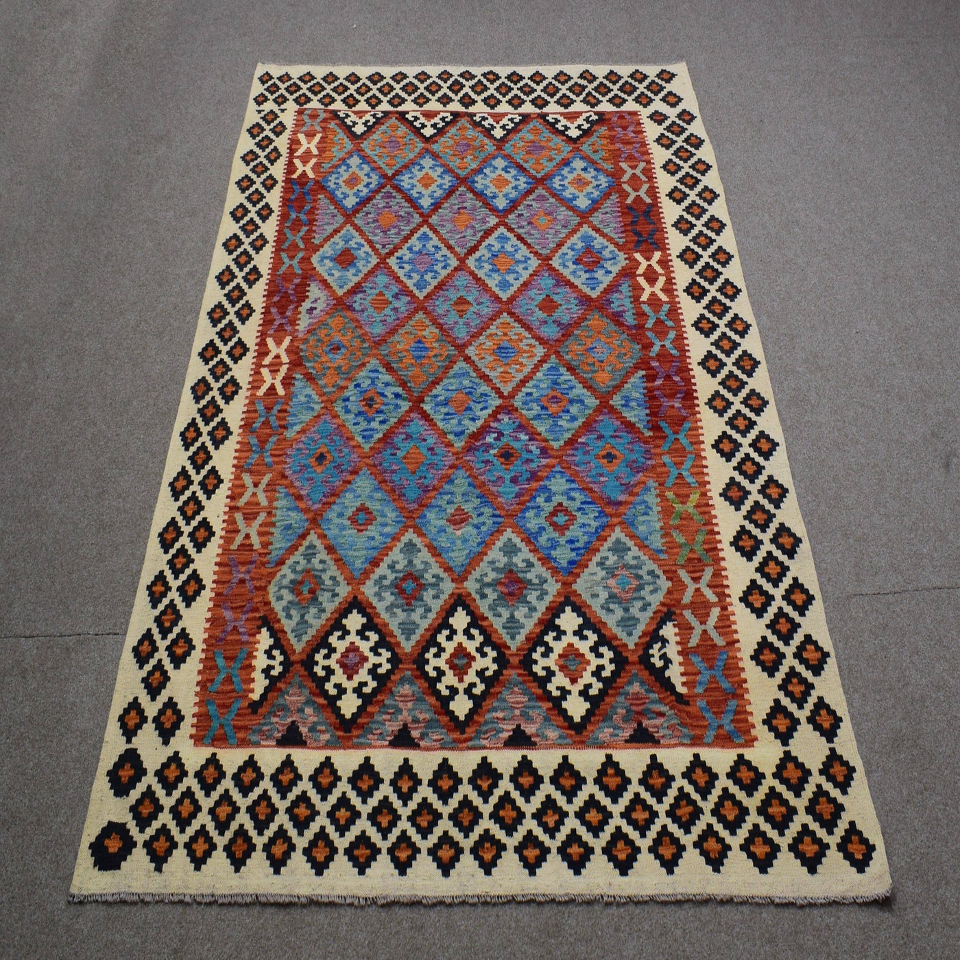 Kilim Afghan Rug – Cobalt Lattice