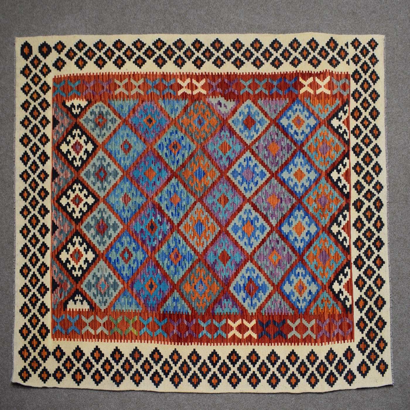 Kilim Afghan Rug – Cobalt Lattice