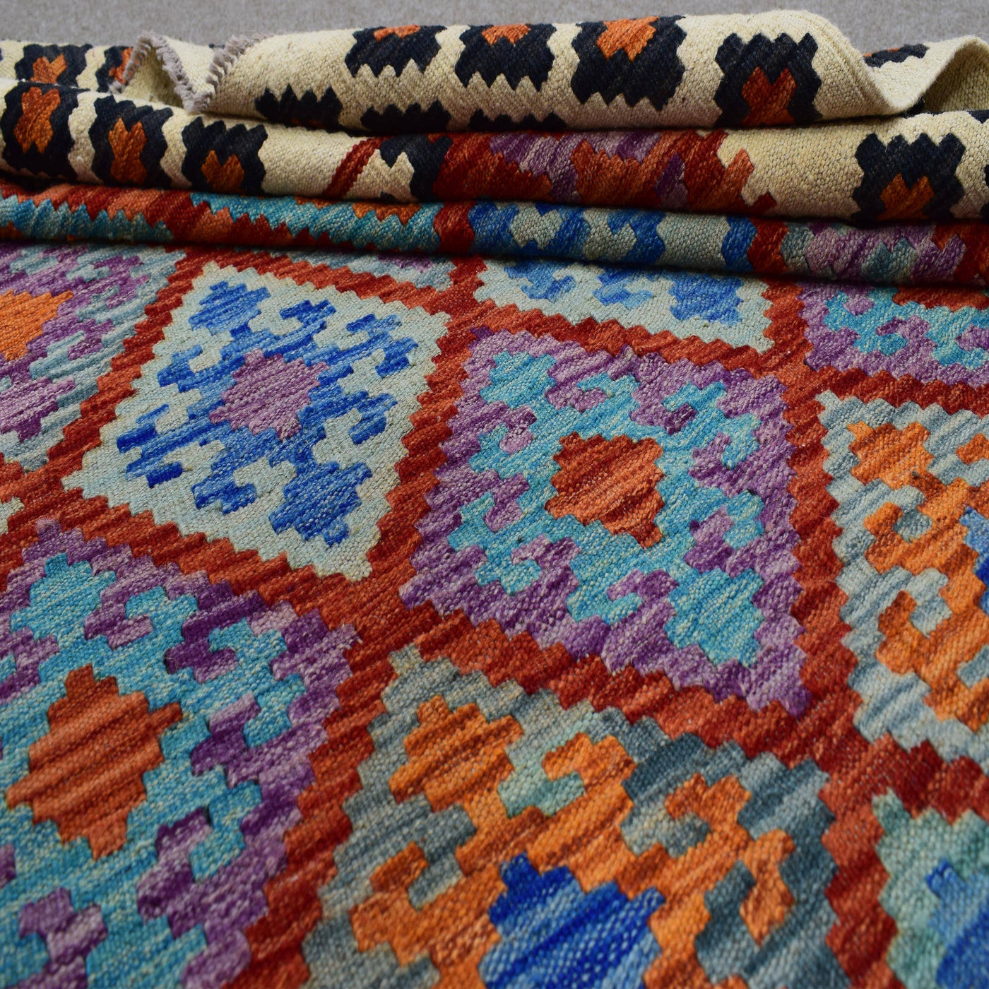Kilim Afghan Rug – Cobalt Lattice