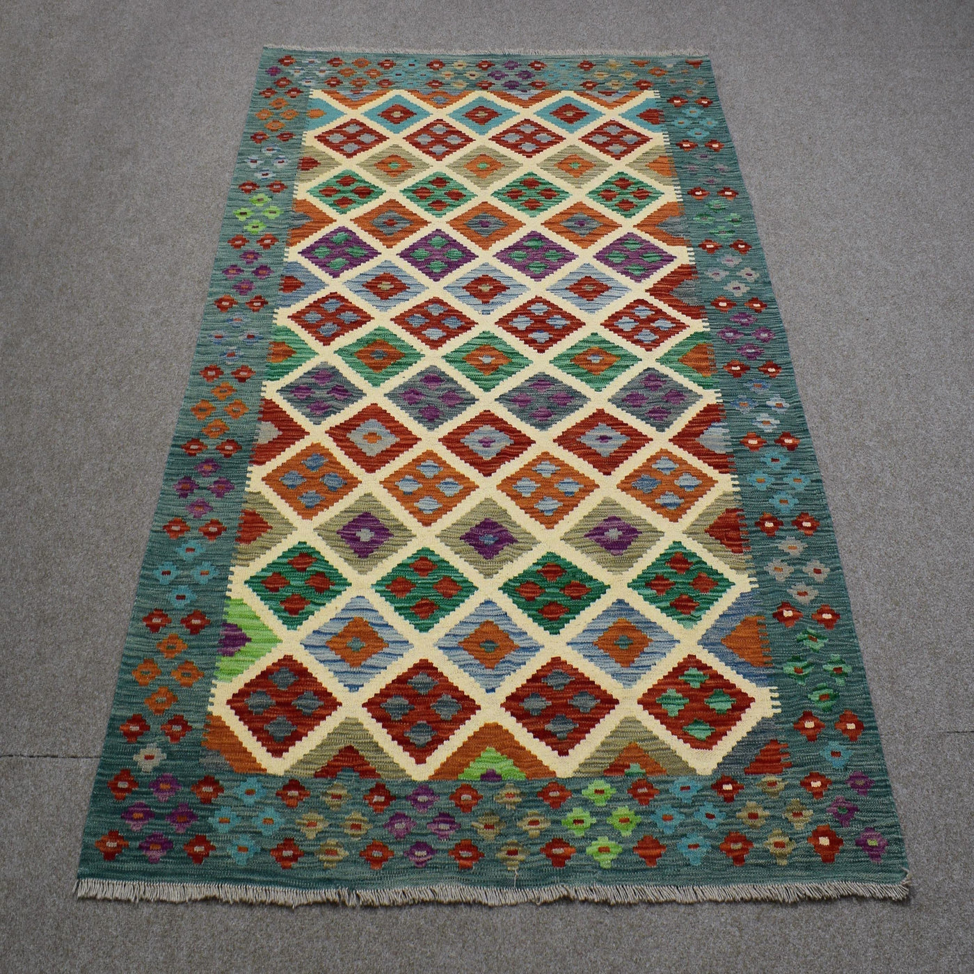 Kilim Afghan Rug – Teal Medallion