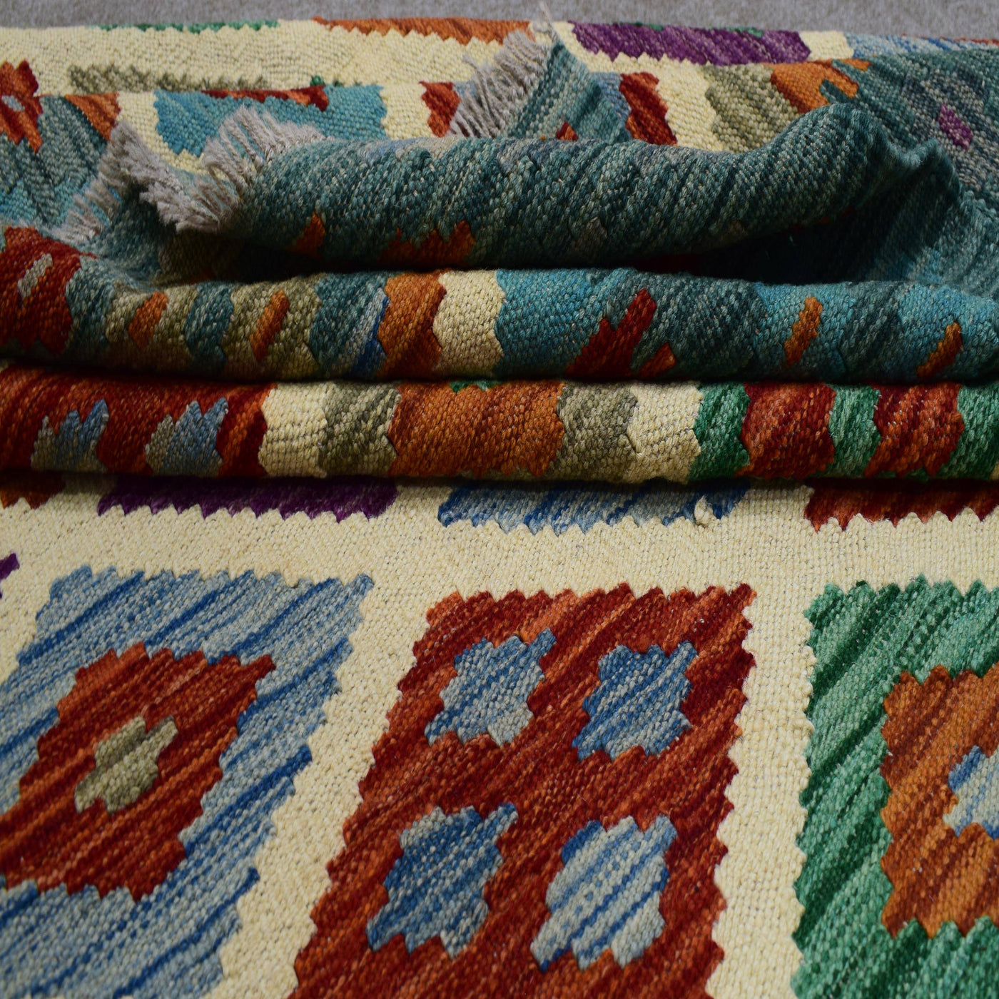 Kilim Afghan Rug – Teal Medallion