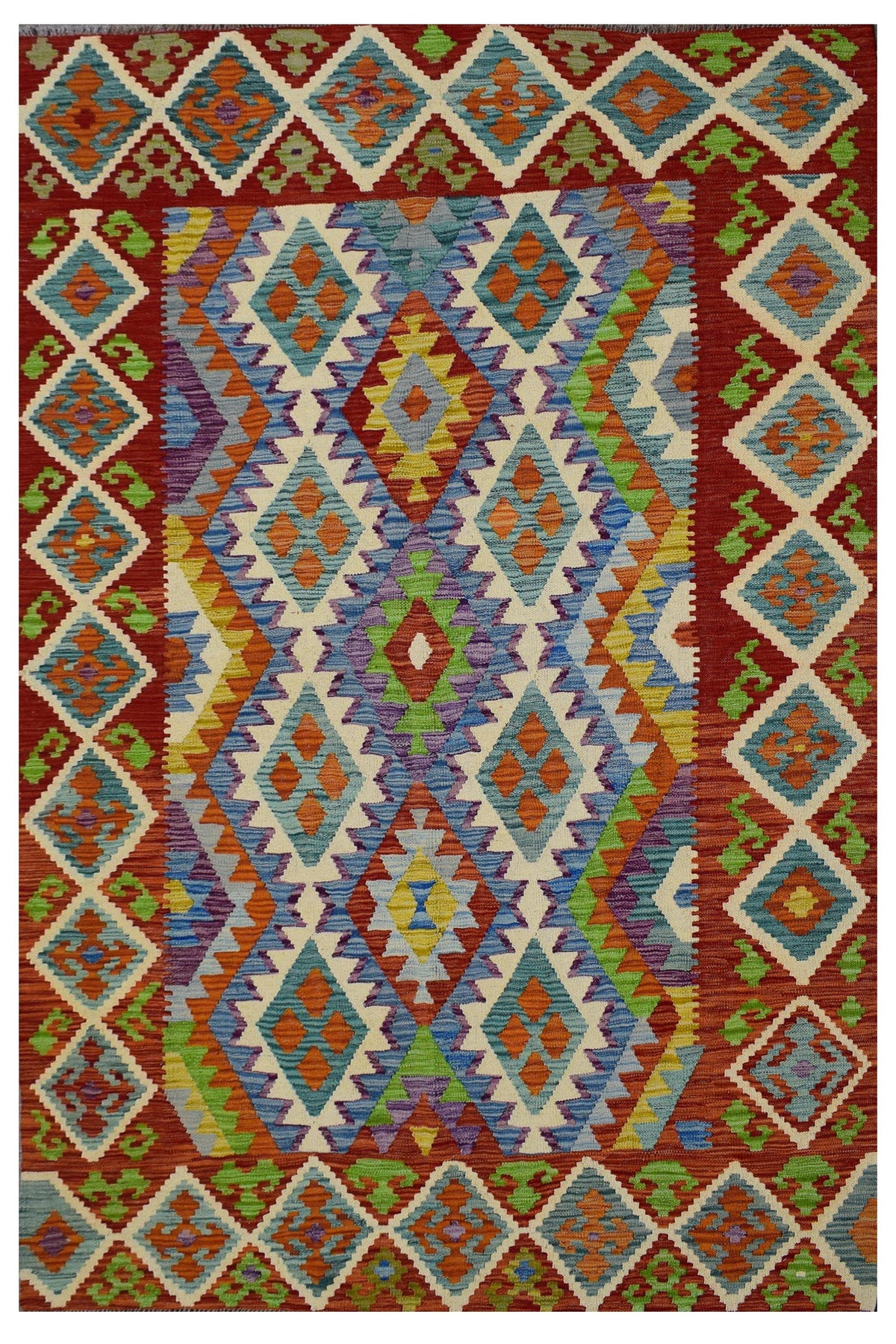 Kilim Afghan Rug – Indigo Matrix