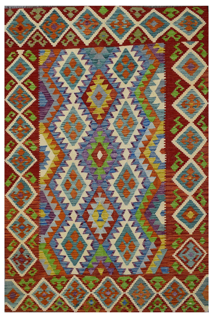 Kilim Afghan Rug – Indigo Matrix