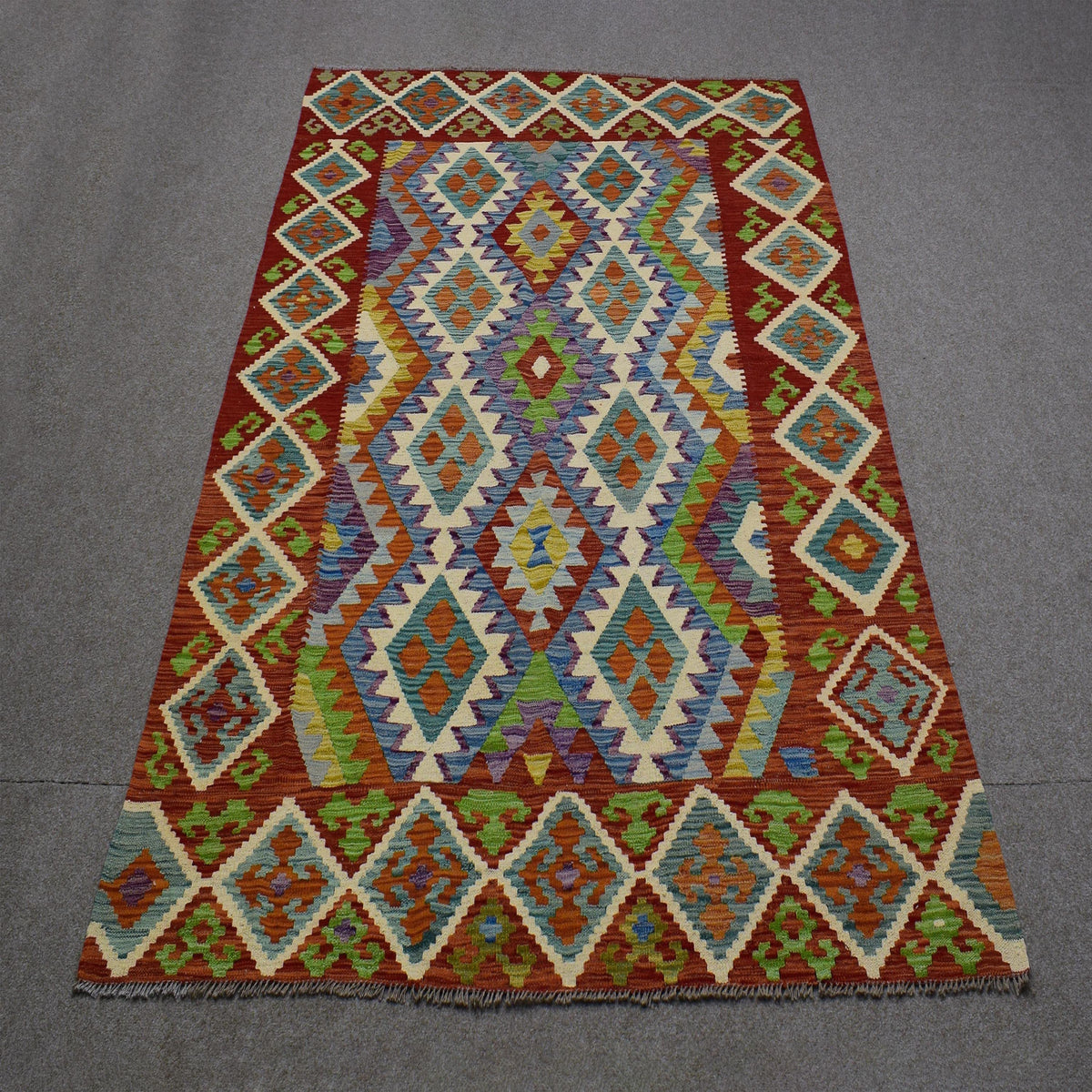 Kilim Afghan Rug – Indigo Matrix