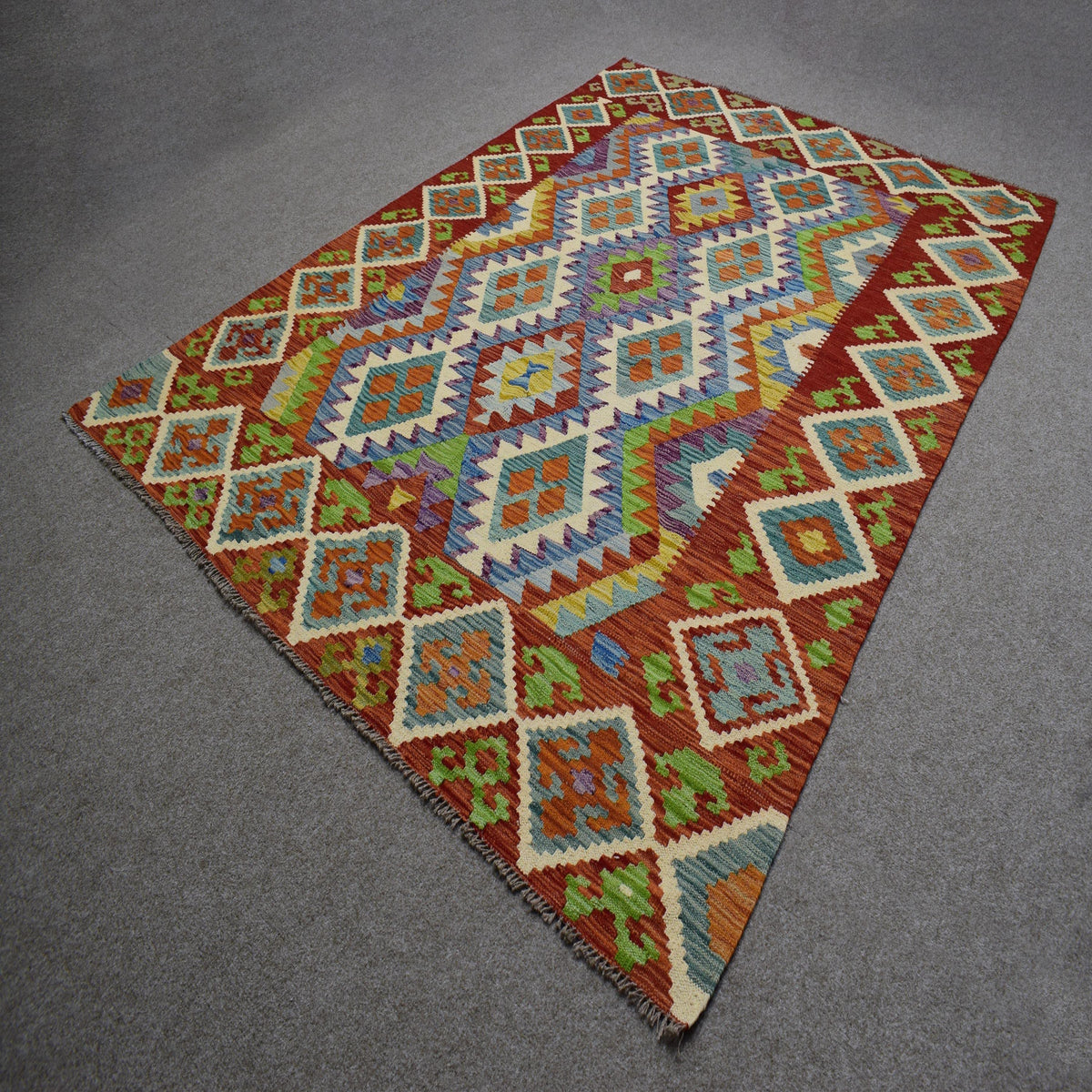 Kilim Afghan Rug – Indigo Matrix
