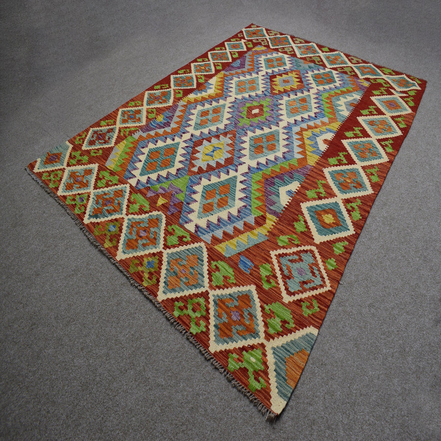 Hand-woven Afghan Kilim, 183 x 246 cm