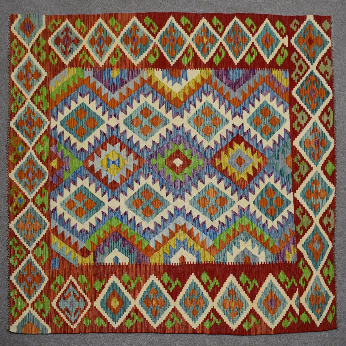 Kilim Afghan Rug – Indigo Matrix