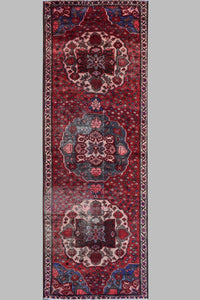 Hand knotted vintage Persian Shiraz runner rug 102 x 300 cm red wool