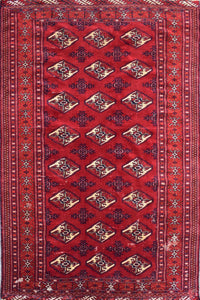 Hand knotted vintage Persian Shiraz rug 120x168 cm with traditional red tribal medallion pattern