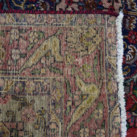 Backside of hand knotted Shiraz rug showing weave density and traditional wool foundation