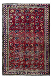 Hand knotted vintage Persian Shiraz rug 90x134 cm with red tribal field and repeating geometric motifs