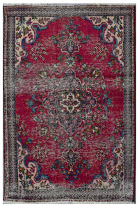 Hand knotted vintage Persian Shiraz rug 96x140 cm with ornate central medallion and floral motifs on a rich red field