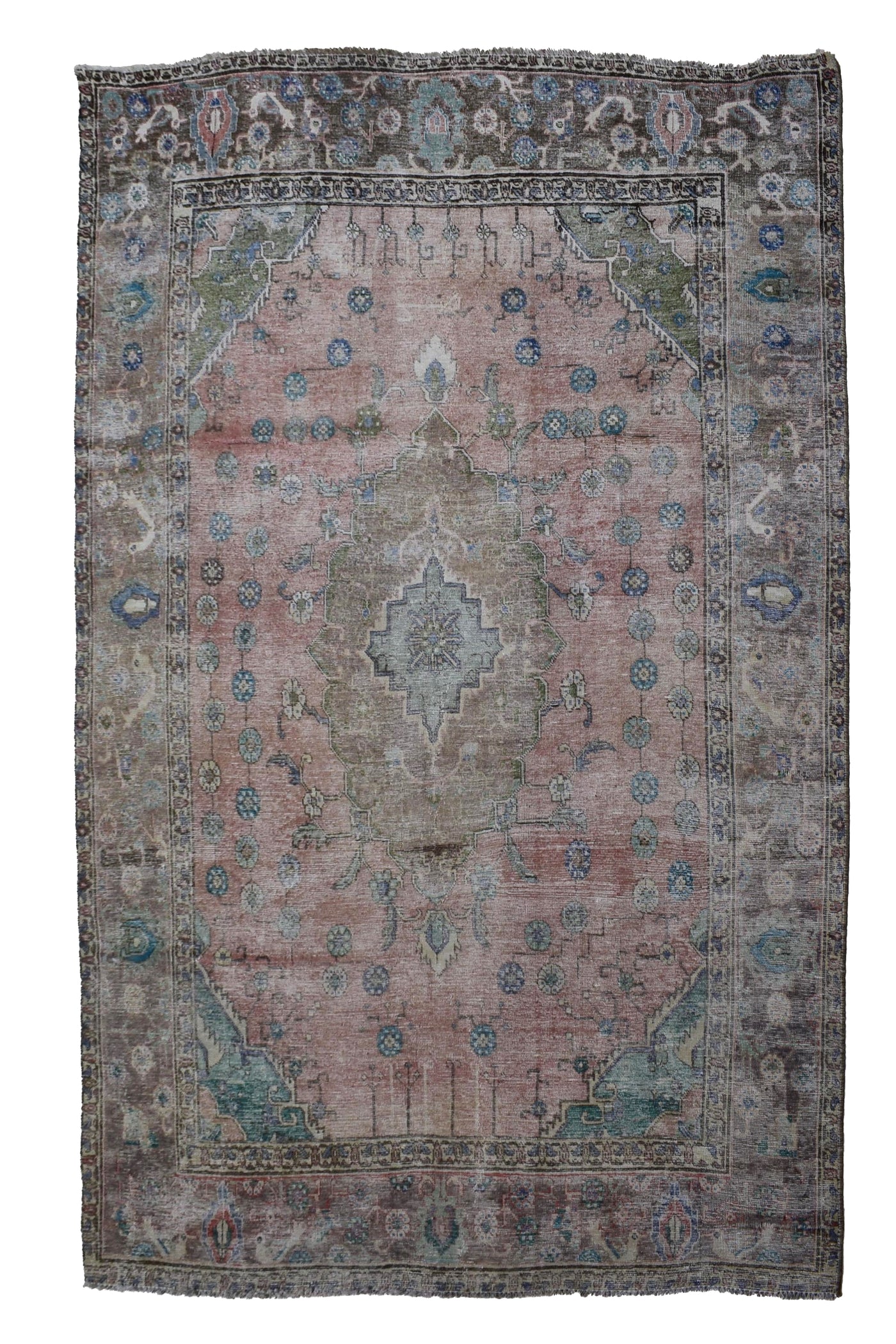 Vintage Distressed Persian Rug – Wheat Fade