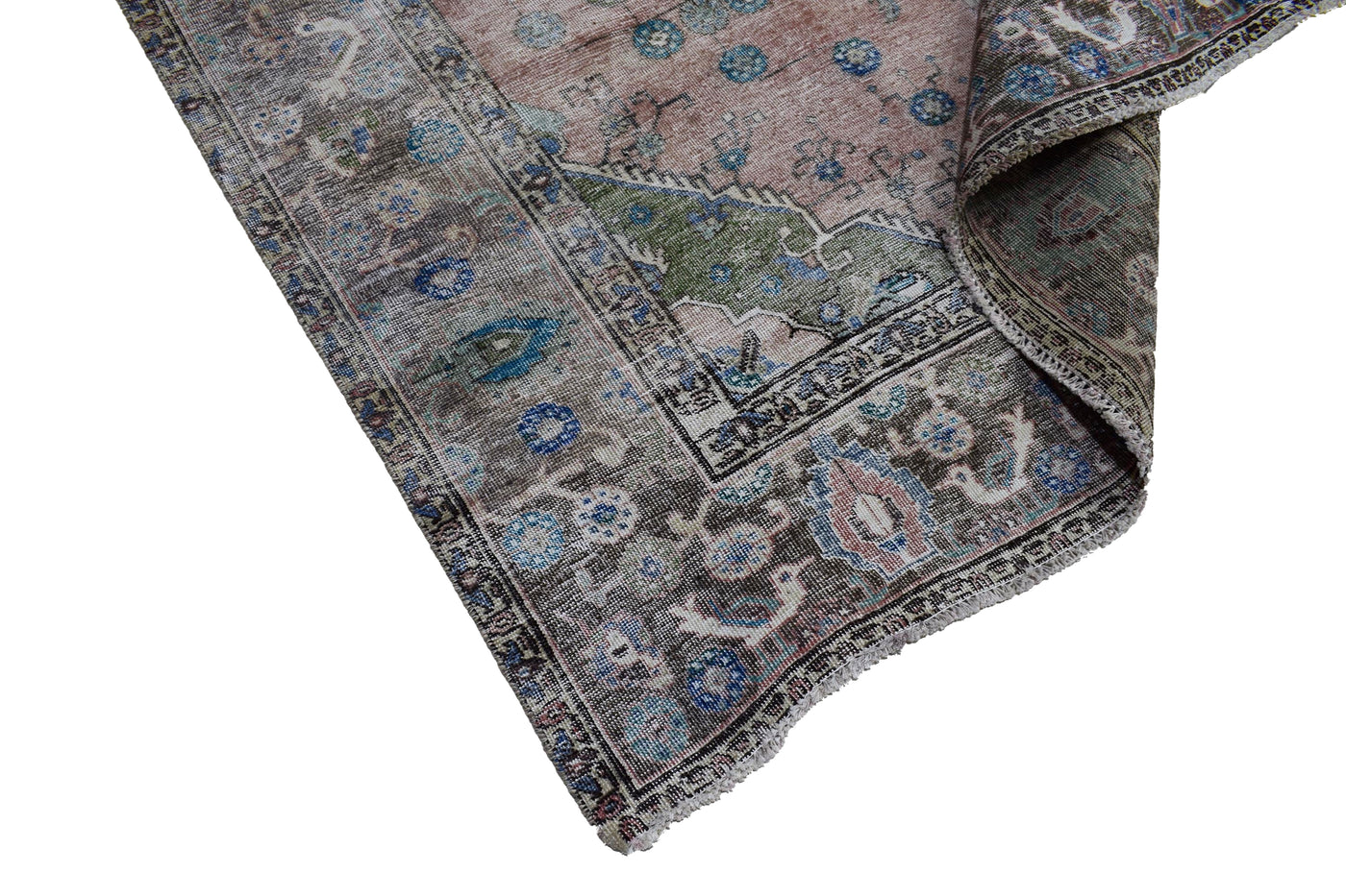 Vintage Distressed Persian Rug – Wheat Fade