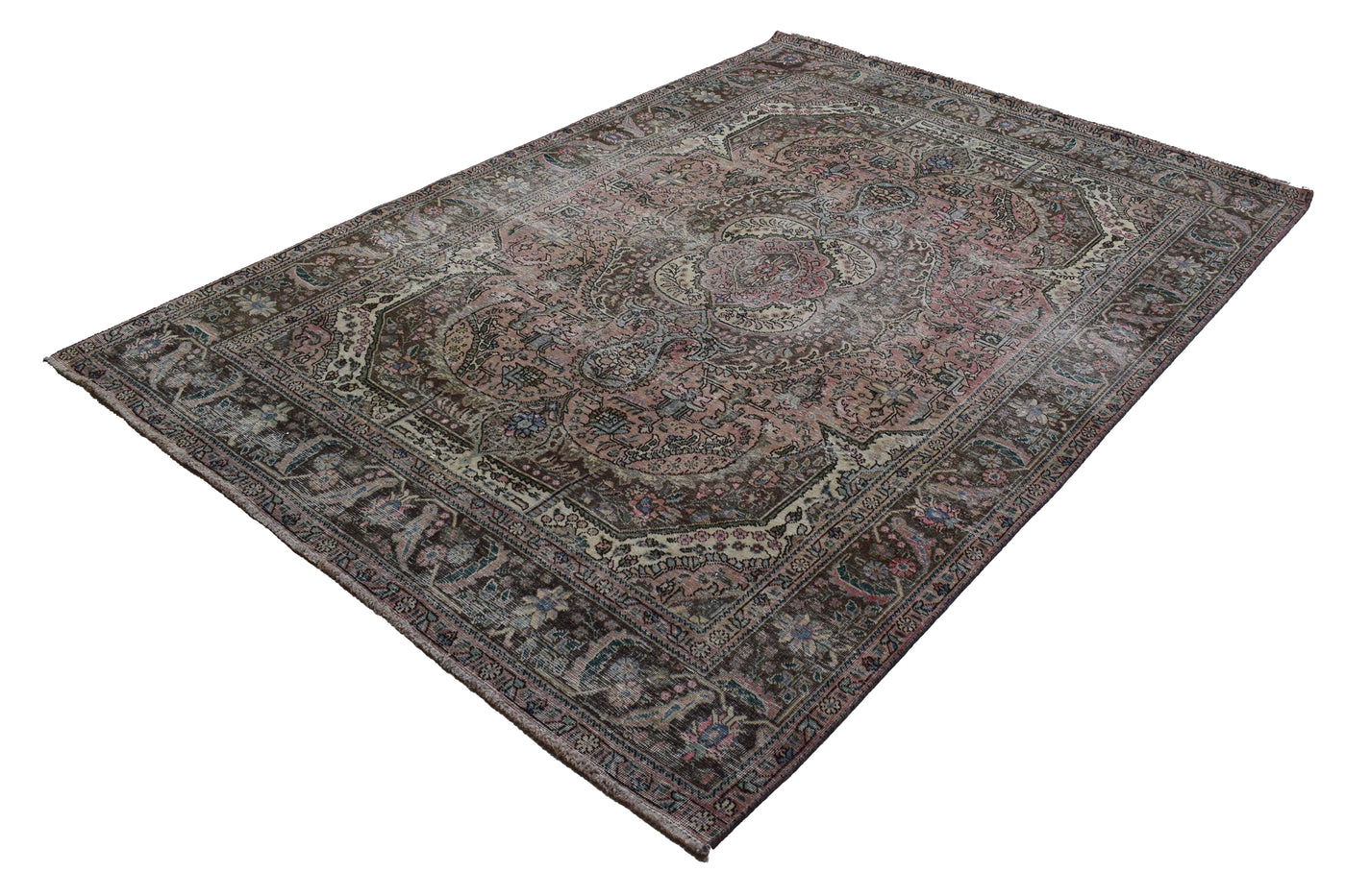 Vintage Distressed Persian Rug – Charcoal Drift