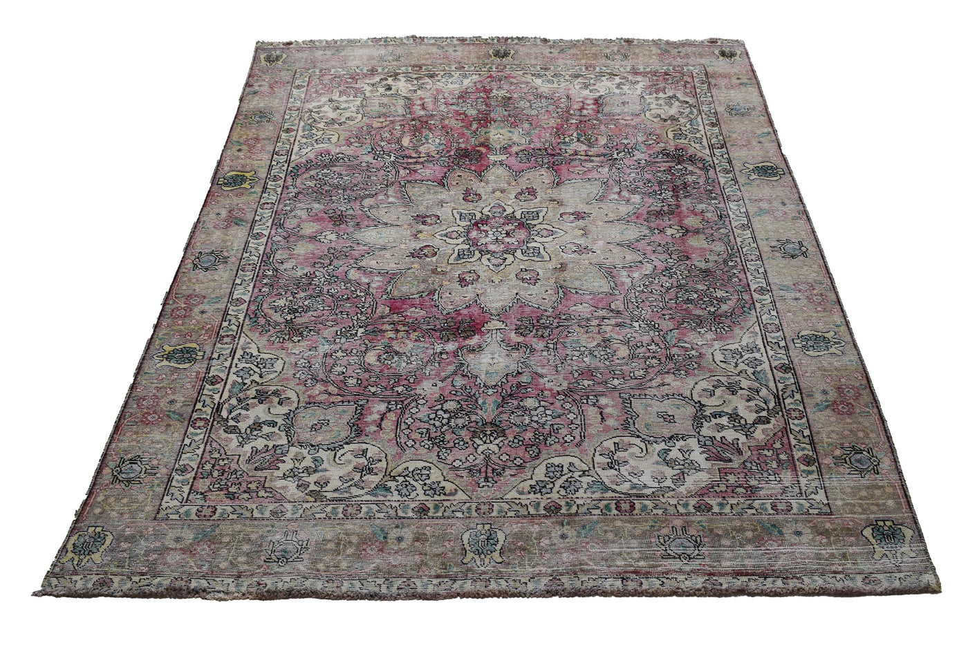 Vintage Distressed Persian Rug – Pearl Echo