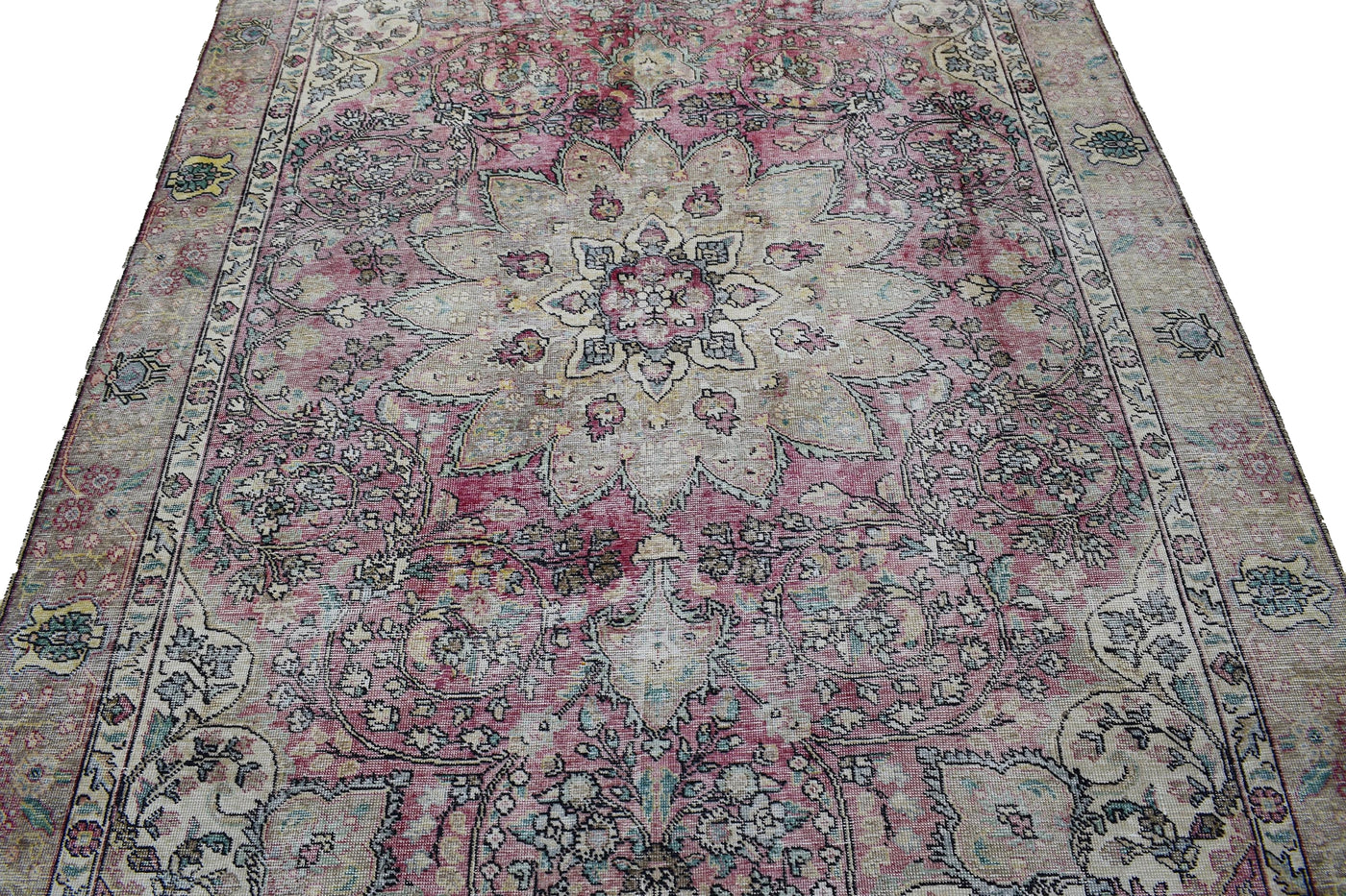 Vintage Distressed Persian Rug – Pearl Echo