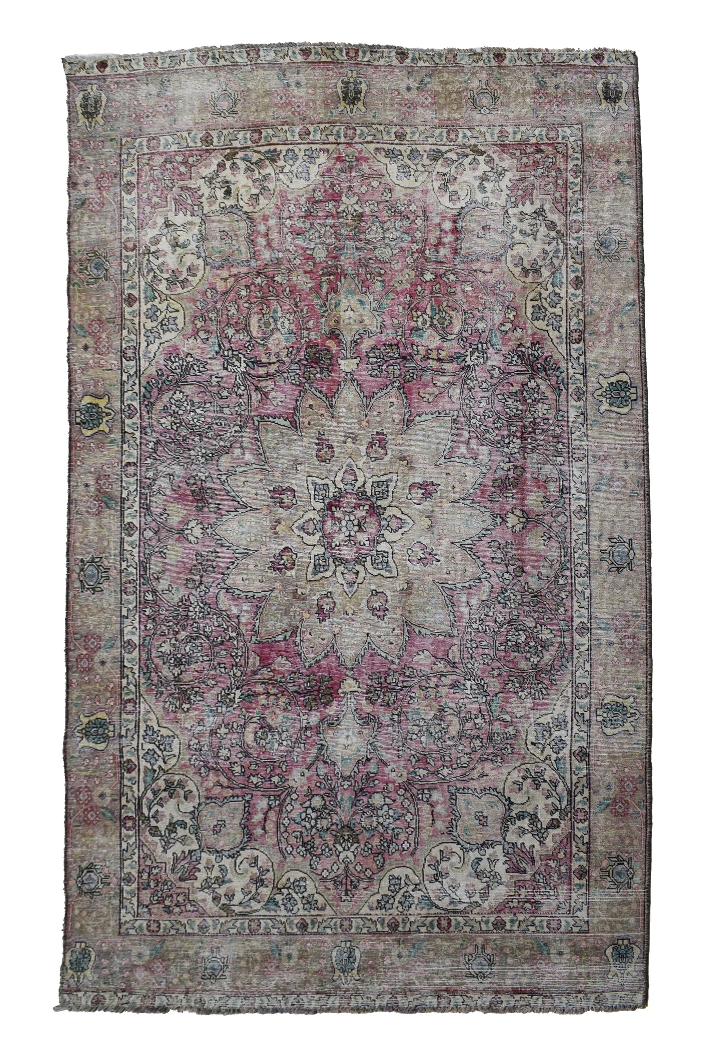 Vintage Distressed Persian Rug – Pearl Echo