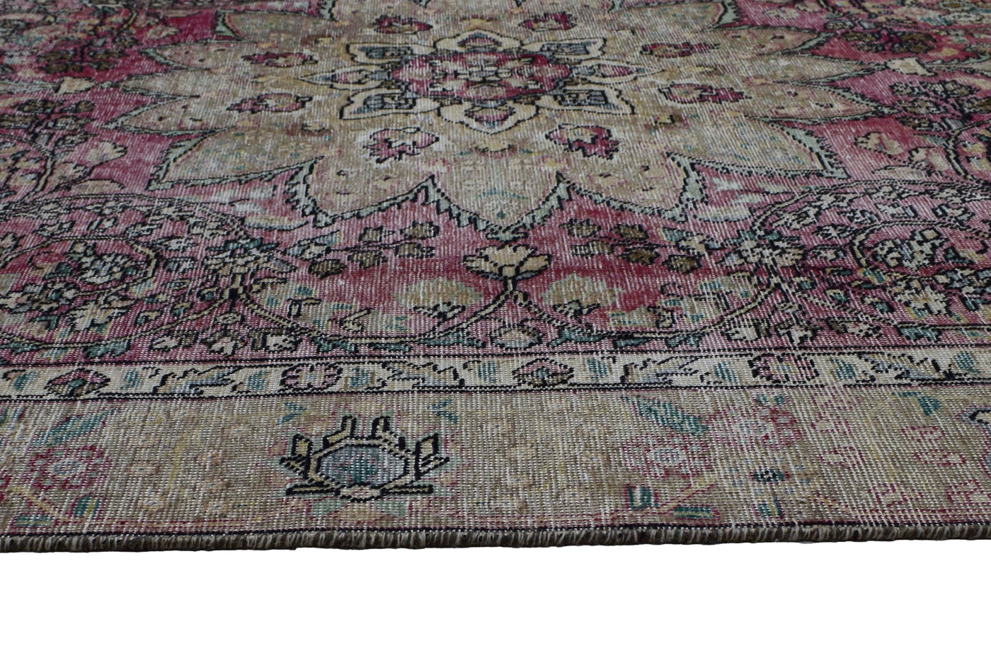 Vintage Distressed Persian Rug – Pearl Echo