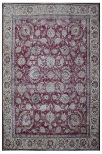 Distressed hand knotted vintage Persian rug 290x377 cm with faded red field and allover floral pattern