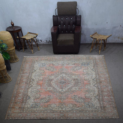 DISTRESSED Hand Knotted Vintage Persian Rug, 282 x 395 cm (Clearance)