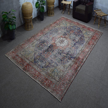 DISTRESSED Hand Knotted Vintage Persian Rug, 237 x 355 cm (Clearance)