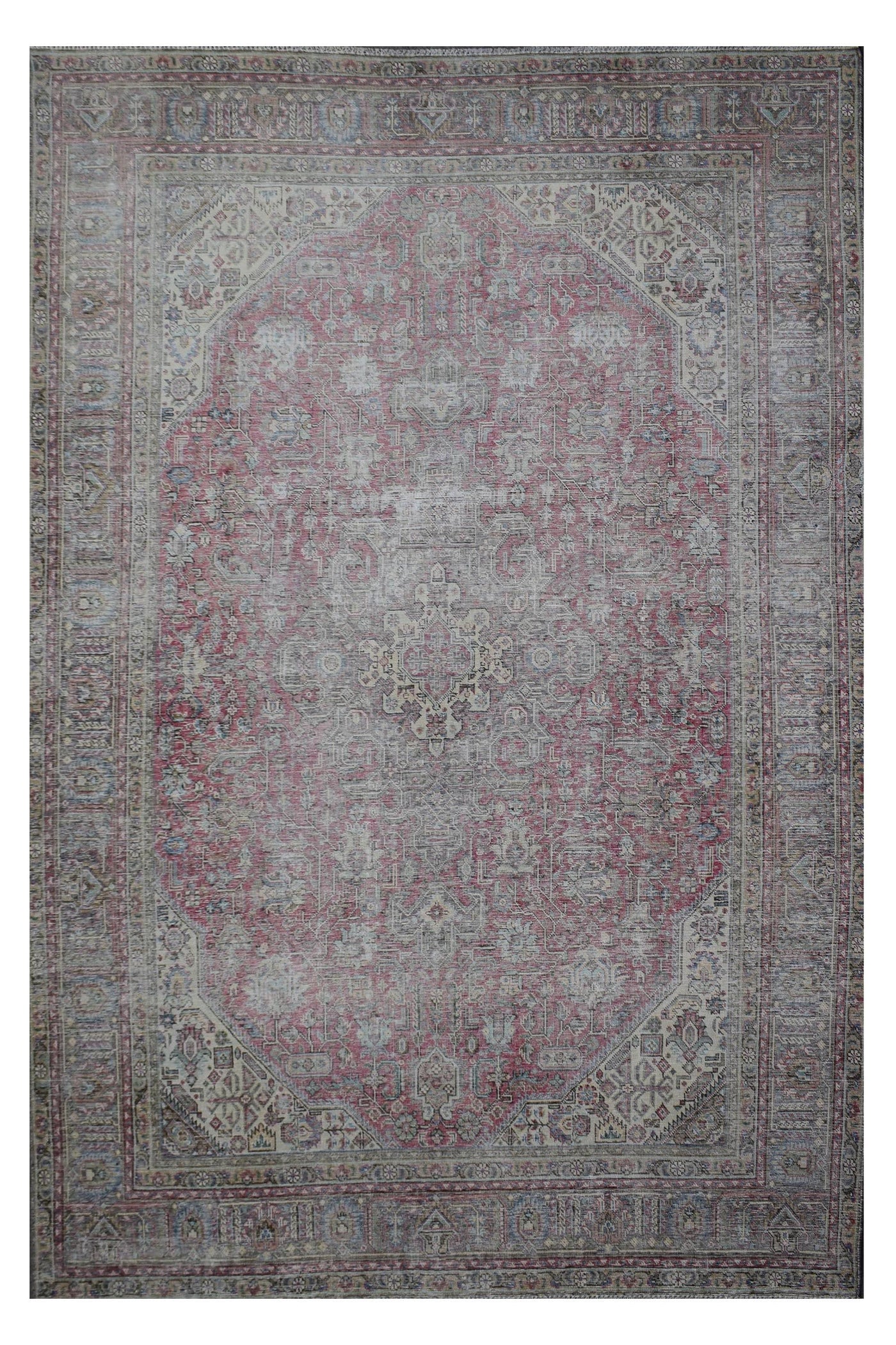 Distressed hand knotted vintage Persian rug 235x324 cm with faded rose field and subtle central medallion