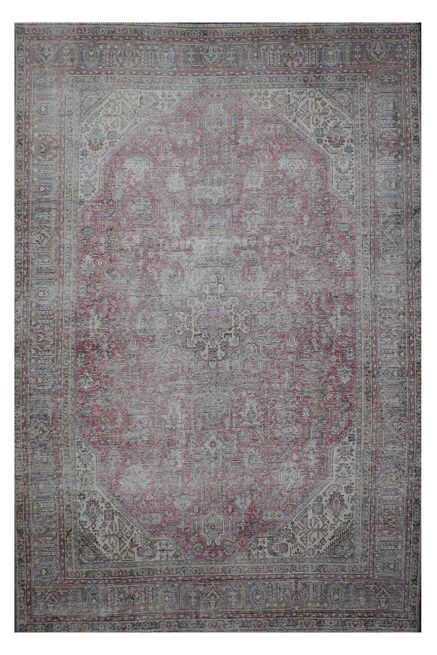 Distressed hand knotted vintage Persian rug 235x324 cm with faded rose field and subtle central medallion