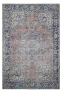 Distressed hand knotted vintage Persian rug 203x280 cm with faded pink and blue medallion design