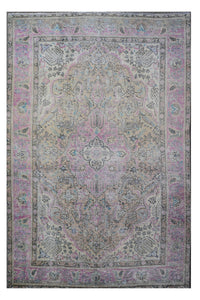 Distressed hand knotted vintage Persian rug 194x292 cm with faded pastel medallion design