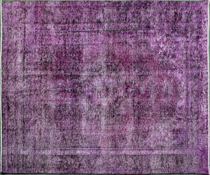 Backside of overdyed vintage Persian rug showing traditional hand knotted construction
