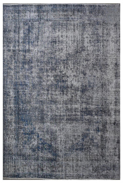 Overdyed hand knotted vintage Persian rug 288x322 cm in distressed grey blue finish

