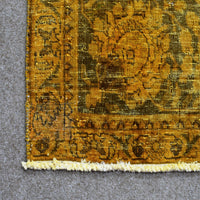 Backside of overdyed vintage Persian rug showing traditional hand knotted construction
